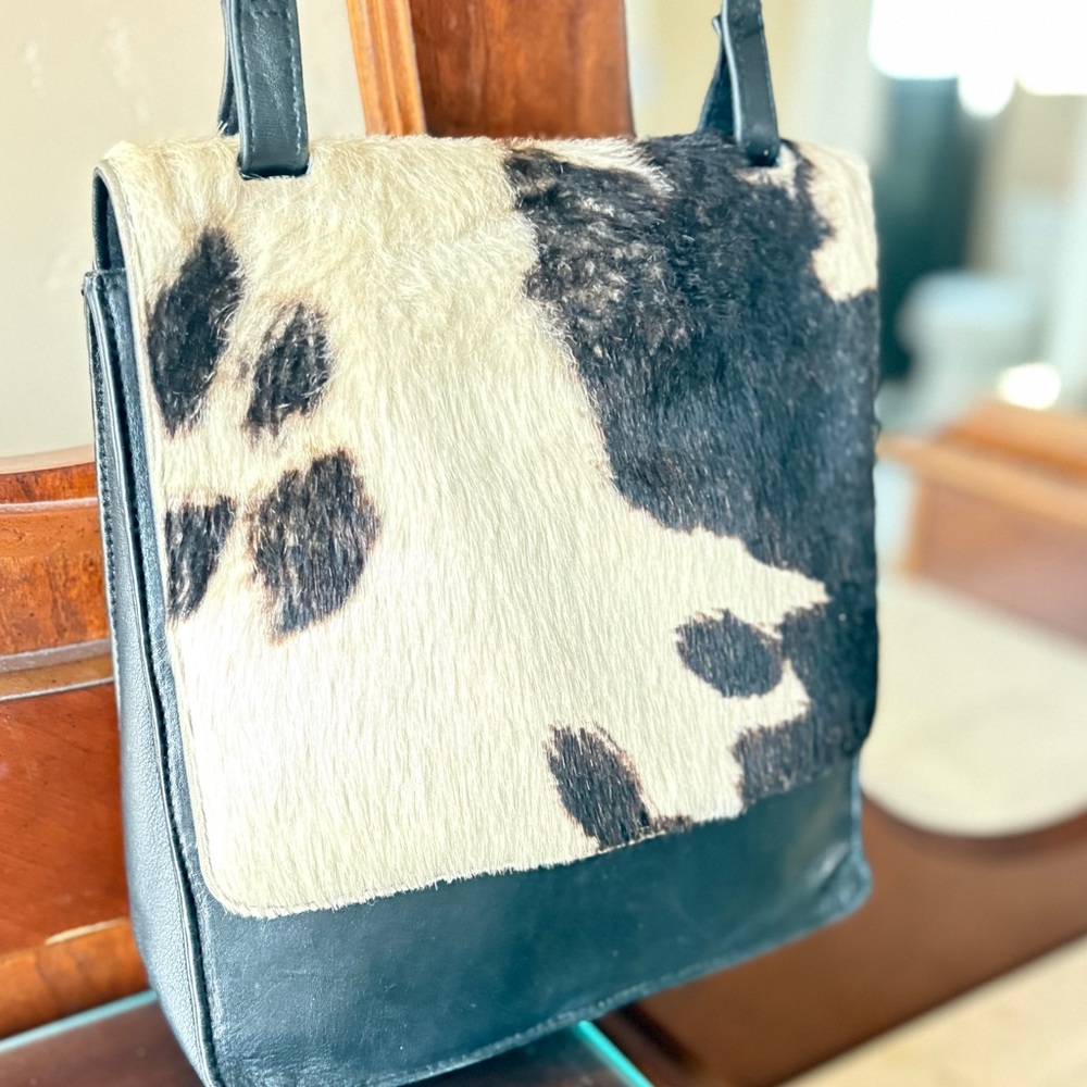Genuine, leather and cowhide Black and White Crossbody Bag